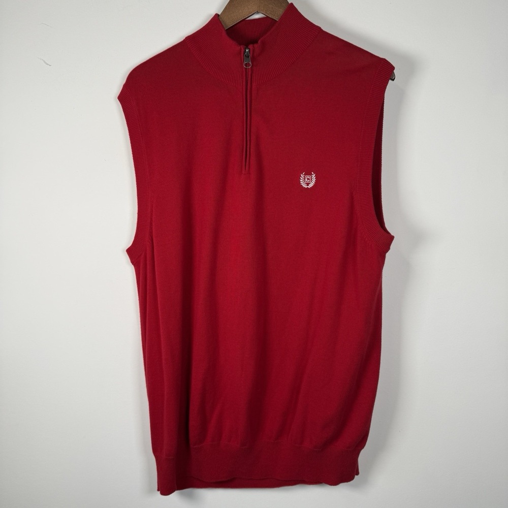 Chaps Men's Sweater Vest Red‎ Logo 1/4 Zip Sleeveless Golf Preppy